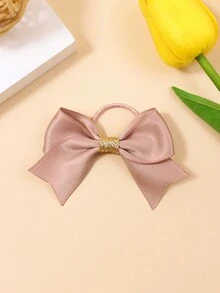2pcs Solid Color Hair Ties With Golden Trimming, Suitable For Everyday Use - Pink - View 3