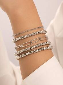 5 件/套朋克风格合金和树脂串珠个性化时尚女士手链，非常适合约会礼物 - 25874 - 查看 7