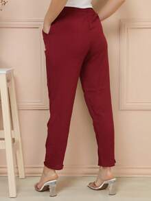 Women Pants - 酒紅色 - 查看 4