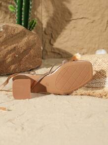 Sandalias De Tacón Alto Color Champagne Para Mujer Con Correas - Champán - Ver 5