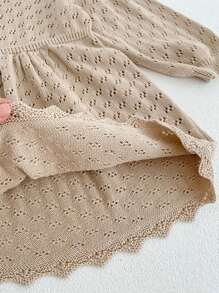 Baby Girl New Solid Color Knit Princess Dress, Spring/Autumn - Apricot - View 4