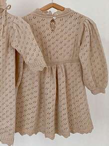 Baby Girl New Solid Color Knit Princess Dress, Spring/Autumn - Apricot - View 2