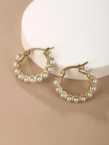 XUPING JEWELRY 2入組復古不鏽鋼環形耳環,設計專為女性,適用於狂歡節和情人節裝飾 - 金黃色 - 查看 15