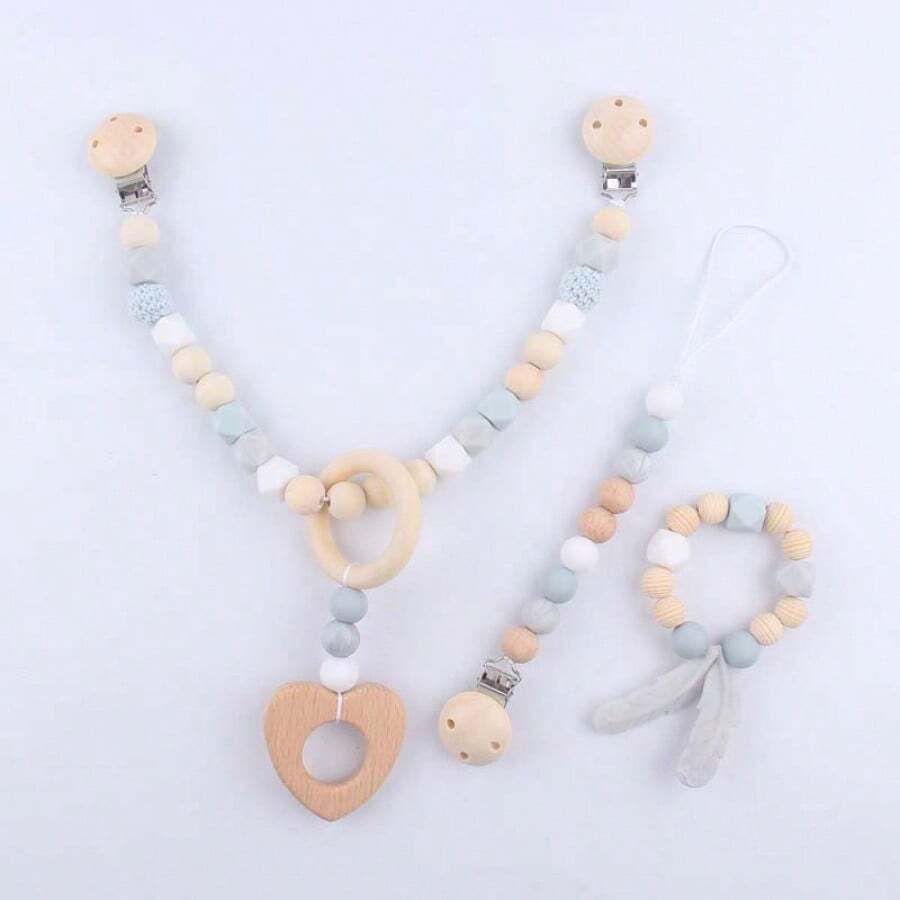 3入組創意diy兒童藝術手工木製大象項鍊,羽毛和矽膠珠子手鍊,適合兒童珠寶製作 - 霧霾藍 - 查看 1