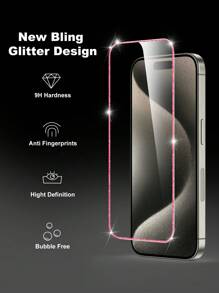 1 片全覆蓋高清螢幕保護貼,帶有閃亮粉紅色邊緣,裝飾您的手機,相容於 Iphone 6s 至 15 系列 - 無色 - 查看 1