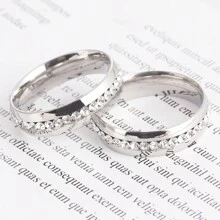 1枚時尚鈦鋼鑽石對戒,單鑲鑽石光面戒指,男女適用,日常佩戴及婚禮穿著,鑽石戒指 - 銀色 - 查看 8