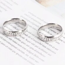 1枚時尚鈦鋼鑽石對戒,單鑲鑽石光面戒指,男女適用,日常佩戴及婚禮穿著,鑽石戒指 - 銀色 - 查看 4