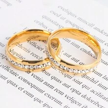 1枚時尚鈦鋼鑽石對戒,單鑲鑽石光面戒指,男女適用,日常佩戴及婚禮穿著,鑽石戒指 - 銀色 - 查看 7