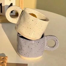 韓國小眾手捏加厚潑墨二色牛奶咖啡杯甜點杯家用早餐杯280ml情侶陶瓷杯 - 藍色 - 查看 5