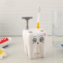 1pc Popular Creative White Tooth Shaped Toothbrush Holder With Cartoon Storage Rack For Toothbrushes