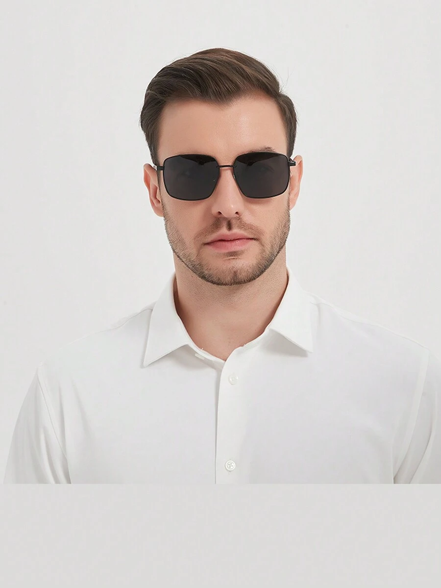 1pc Multicolor Men's Polarized Square Frame Fashion Glasses, And Versatile - Black - View 1