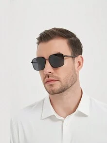 1pc Multicolor Men's Polarized Square Frame Fashion Glasses, And Versatile - Black - View 2