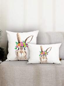 1 Pièce Taie D'oreiller Décorative Imprimée Lapin De Pâques Pour La Maison - Multicolore - Voir 1
