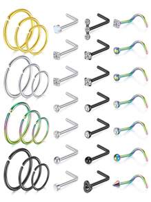 CIZME 24-36 chiếc khuyên mũi hình vòng khuyên mũi đinh tán cho phụ nữ 20g khuyên mũi đinh tán hình chữ L khuyên mũi khuyên mũi thép không gỉ hình xoắn ốc khuyên mũi đinh tán khuyên mũi vòng - Nhiều màu - Xem 5
