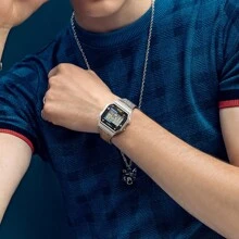 Reloj clásico retro cuadrado luminoso a prueba de agua reloj electrónico - Plateado - Ver 7