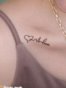 STARTTOOS 1pc Red-Black Heartbeat & Love Pattern Temporary Tattoo Sticker For Arm, Wrist, Chest, Abdomen, Body - Multicolor - View 4