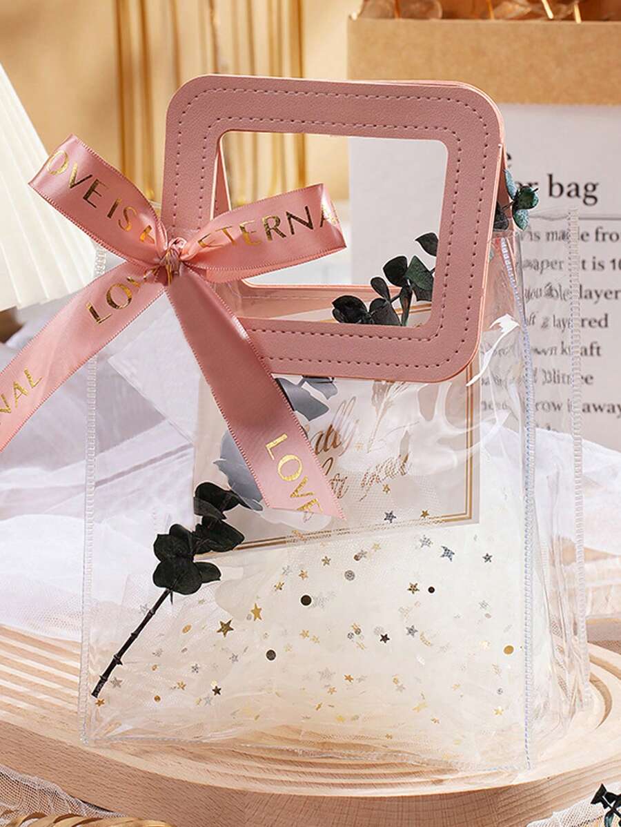 1pc Transparent Candy Box Wedding Favors Bag With Handle For Bridal Party, Gift Bag - Multicolor - View 1