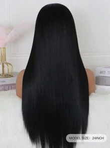 Parrucche Anteriore In Pizzo Sintetico Nero 13*4 Pre-pizzicate Naturalmente Perline Lunghe Per Donne. Nessuna Colla Necessaria. Parrucche Sintetiche Anteriori In Pizzo Nero Per Capelli Lisci Resistenti Al Calore Da 24 Pollici Con Fibra A Tenuta Di Calore.