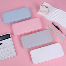 1pc Pencil Cases Pens Storage School OfficeSimple Matte Transparent Plastic Box FrostedWhite Stationery Supplies - Blue - View 3