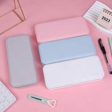 1pc Pencil Cases Pens Storage School OfficeSimple Matte Transparent Plastic Box FrostedWhite Stationery Supplies - Blue - View 1