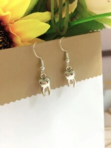 1對復古時尚朋克牙齒銀吊墜耳環,珠寶配飾禮物,男女適用 - 銀色 - 查看 5