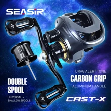 Seasir Cast-x 6+1 Bb 7.3:1 齒輪比,8.5kg 拖動雙卷筒超級制動力,轉換聲音,碳纖維手柄,強力制動器的魚竿 - 黑色 - 查看 2