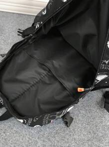1 pieza Mochila unisex de nailon con estampado de niño espacial y estampado de letras, cierre con cremallera, bolsa de hombro casual y de moda para la escuela