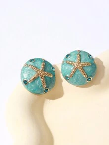 海濱度假風格海洋元素海星形可愛耳環女款 - 水鴨藍 - 查看 2