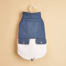 1pc Blue Denim Fleece Patchwork Pet Jacket Vest Suitable For Small Cats/Dogs Autumn Winter Christmas - Navy Blue - View 2