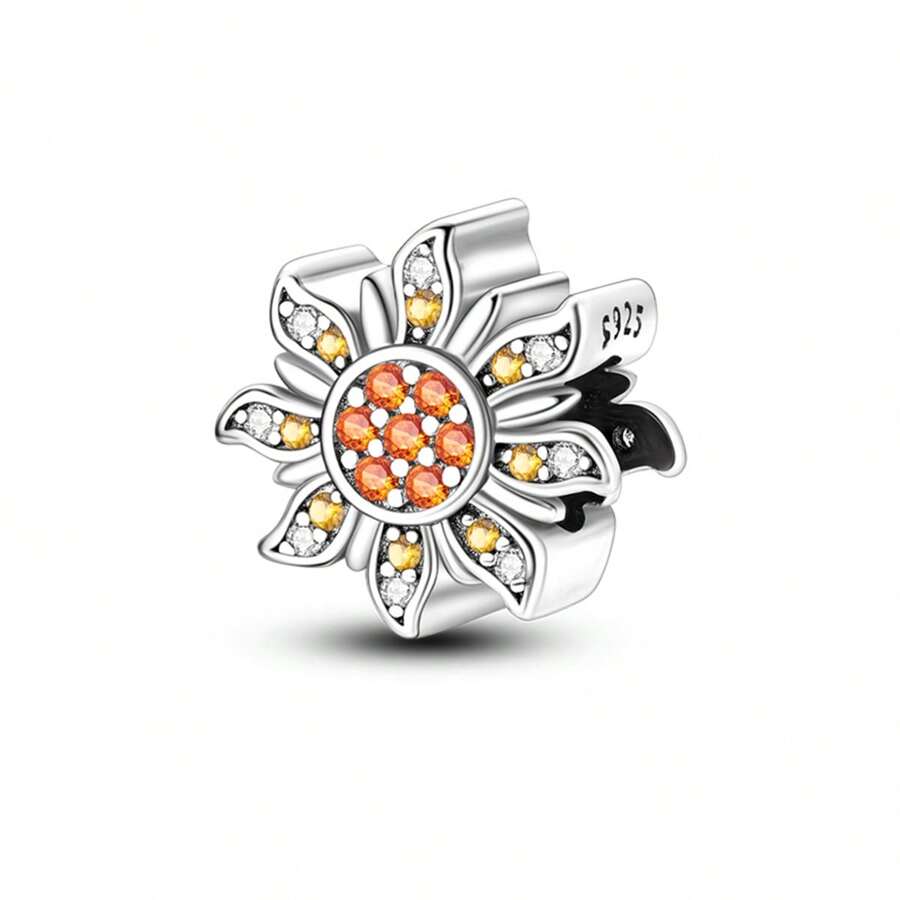 Silver Plated Charm Orange Sunflower Series Charm Bead Is Suitable For Diy Female Bracelet Pendants Valentines