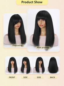 18inch Tự nhiên Đen Đầu tóc Tóc giả Đầu Patch Nữ Che phủ Trắng Tóc Tóc giả Nữ Dài Tóc Thẳng A Của Tóc Patch Chặn Đối với phụ nữ Mặc hàng ngày - màu đen - Xem 5