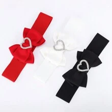 1pc Women's Elastic Belt With Diamond-Studded Heart Shaped Bowknot For Waist Slimming - Red - View 3