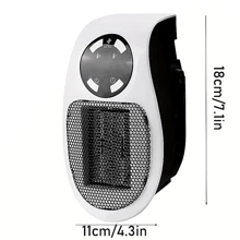 1pc Mini Heater With Remote Control, Household Portable Wall-Mounted Energy-Saving Office Electric Heater, Quick Heating - White - View 3