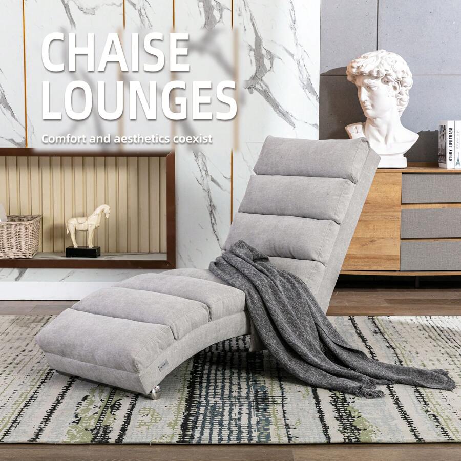 HOMEFUN Linen Chaise Lounge Indoor Chair Modern Long Lounger For Office ...