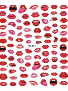 1sheet Heart Doughnut, Text And Red Lips Pattern Nail Stickers - Multicolor - View 4