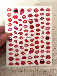 1sheet Heart Doughnut, Text And Red Lips Pattern Nail Stickers - Multicolor - View 3