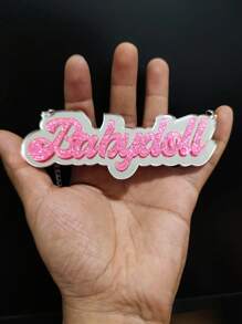 1pc Lovely Fashionable Sweet Acrylic Glitter Pink Letter Doll Pendant Necklace Suitable For Women, Girls Daily Wear - Pink - View 6