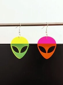1對時尚可愛透明螢光綠色亞克力外星耳環,適用於音樂節、藝術節、表演、日常佩戴 - 綠色 - 查看 2
