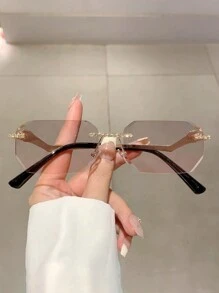 1pc Women's New Square Shape Rimless Cut Edge Fashion Glasses With Rhinestone Detailing, Metal Frame, Chic Solid Color Luxury Eyewear - Multicolor - View 14