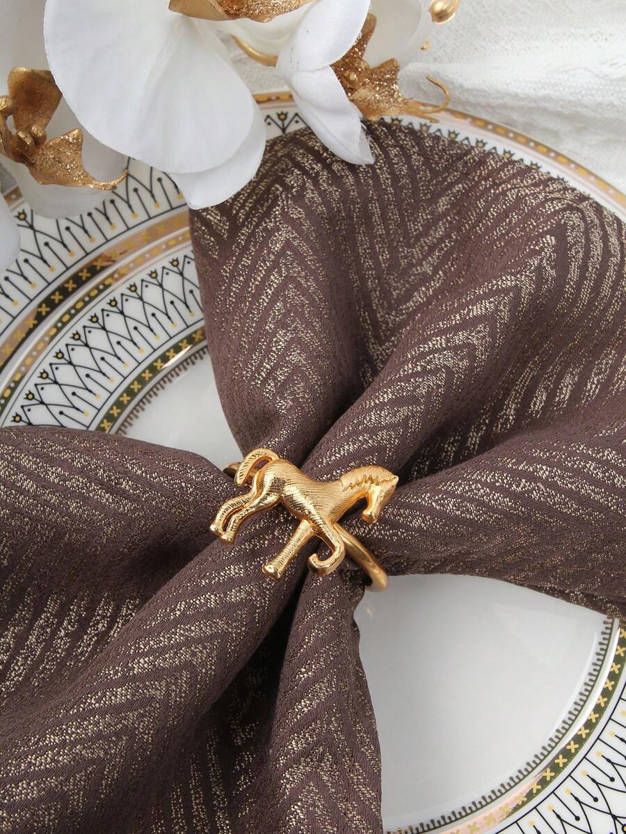 2pcs/Set Horse Pattern Napkin Rings, Gold Tone Table Decorations For Banquet, Party, Wedding - Gold - View 1