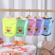 生日熊設計寵物透氣網狀背心,適合小型犬和貓,防脫落 - 黃色 - 查看 5