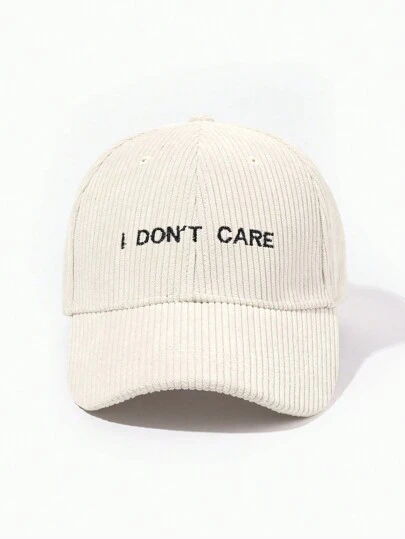 1pc I Don'T Care Embroidered Corduroy Baseball Cap Suitable For Outdoor Leisure Vacation