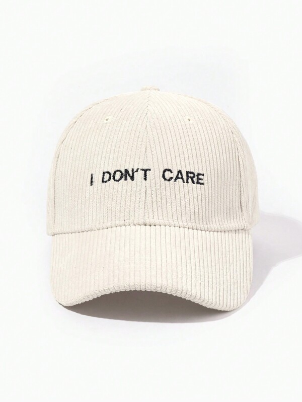 1pc I Don'T Care Embroidered Corduroy Baseball Cap Suitable For Outdoor Leisure Vacation