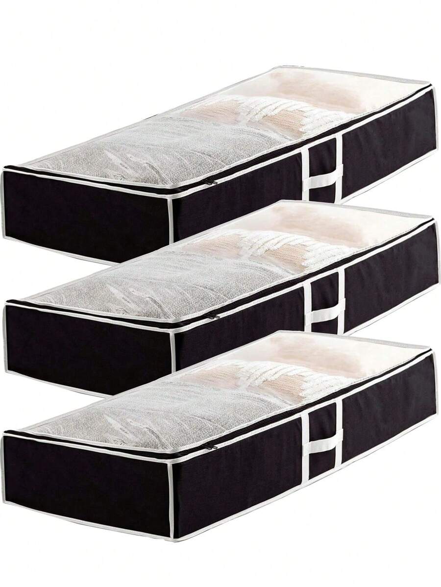 3 pezzi Borse per contenimento in tessuto non tessuto nero, utilizzabile per riporre vestiti, materassi, piumoni, scarpe ecc. sotto il letto. Scatole di stoccaggio appiattite e pieghevoli per il fondo del letto. Decorazioni per festival, camera da letto, casa
