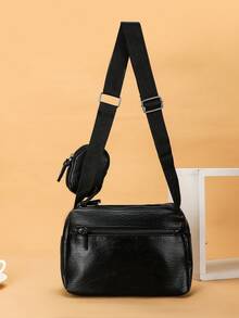 Của phụ nữ Da Túi đeo chéo Với ví coin , Nhiều lớp Túi đeo vai Với Dệt Đồ trang trí Và Mềm mại Chất vải - màu đen - Xem 6