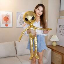 1pc Cute And Funny Pu Luminous Alien Doll Plush Toy Creative Alien Shaped Pillow - Gold - View 5
