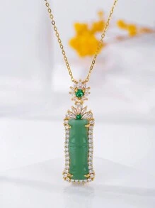 1入微鑲金邊葫蘆形幸運鎖項鍊,時尚設計,18k電鍍,節日派對的完美珠寶禮物,適合女士 - 綠色 - 查看 7