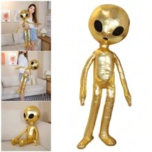 1pc Cute And Funny Pu Luminous Alien Doll Plush Toy Creative Alien Shaped Pillow - Gold - View 1