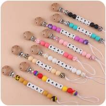 1pc Anti-Slip Wooden Clip With Creative Cartoon Water Transfer Printed & Colorful Silicone Beads Diy Handmade Jewelry Accessories For Children - Red - View 3