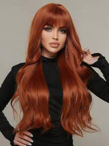 26 Inch Orange Long Curly Wig With Bangs Synthetic Wig Beginners Friendly Heat Resistant Fashionable For Daily Use Party - Dirty Orange - View 3